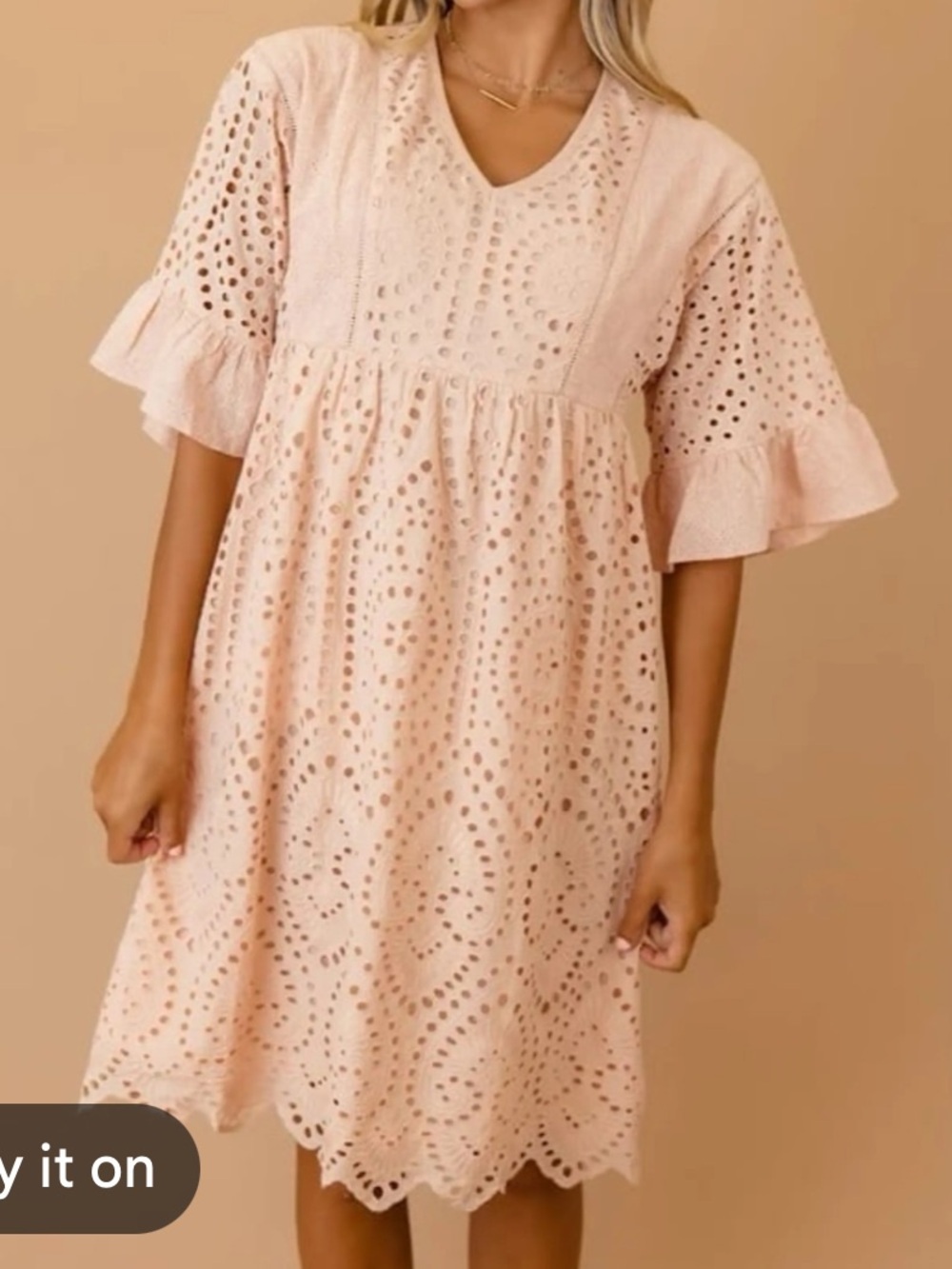Roolee Peachy Pink Falling For You Eyelet Embroidered Dress Size Medium